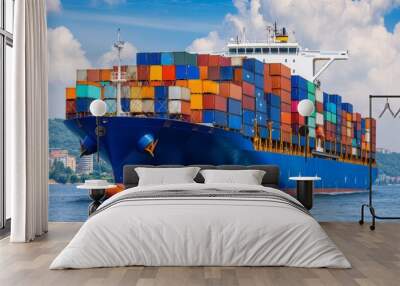 Large container ship carrying goods around the world at sea Wall mural