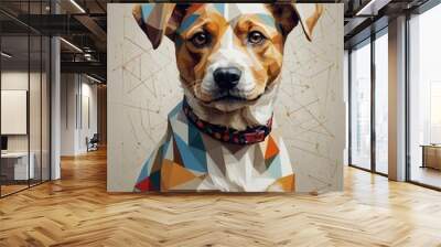 A visually stunning and conceptual illustration of a cubism puppy dog the puppy is partially made up of geometric shapes, with its fur rendered in a variety of colors and patterns Wall mural