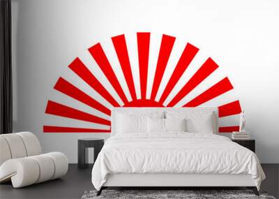 Red sun with sunlight rays sunrise or sunset japanese style icon on white background flat vector design Wall mural