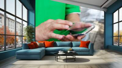 Man touch smart phone Wall mural