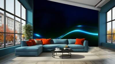 Glow blue light effect on dark blue background. 3D  rendering. Wall mural