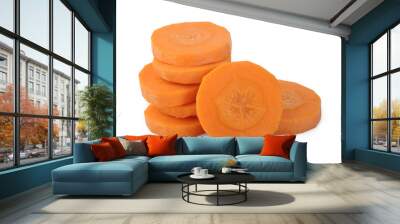 Fresh sliced carrots on white background Wall mural