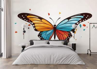 set of colorful butterflies on white background Wall mural