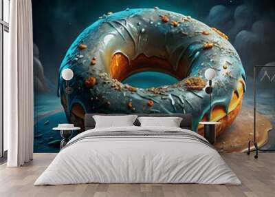 A close-up of a fresh chocolate donut on a plate, placed on a table, showcasing its sweet and delicious appearance.


 Wall mural