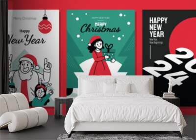 Merry Christmas and Happy New Year Concepts for Greeting Card, Party Invitation Card, Website Banner, Social Media Banner, Marketing Material Vector illustration Wall mural