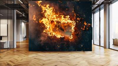  high-contrast shot of a burning piece of paper against a dark background, creating a stark and dramatic image of destruction.   Wall mural