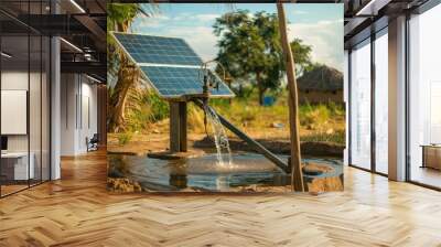  solar-powered water pump providing clean drinking water to a rural community. Wall mural