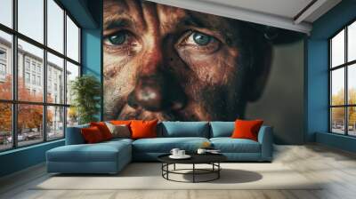  weary American worker, their eyes filled with a mixture of exhaustion and despair.   Wall mural