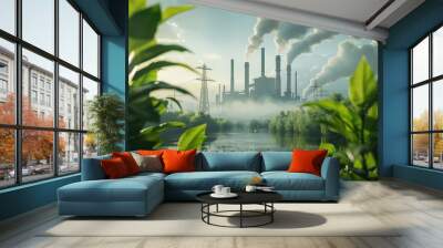 Greenhouse gas carbon reduce CO2 emissions to limit global warming and climate change, green environment energy neutral decarbonize technology recycle pollution,  Wall mural