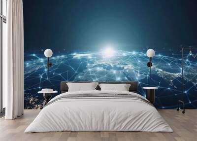 Map grid connection of the planet earth. Global network design. Technology net concept Wall mural