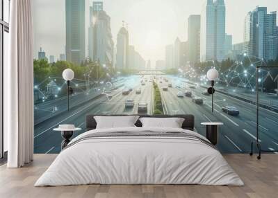 Modern city and smart transportation and intelligent communication network of things , Wall mural