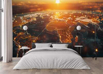 World map connected, social network, globalization business,  Wall mural