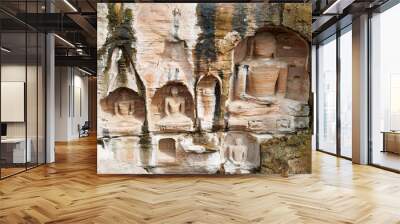 Jain sculpture in the rocks of Gwalior Fort, Madhya Pradesh, India, Asia Wall mural