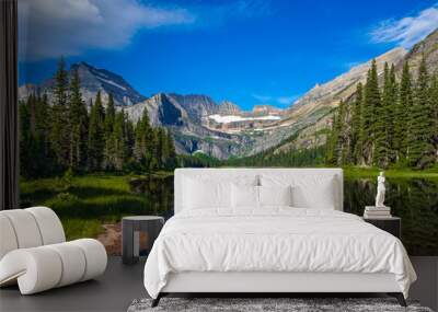 0000296_A calm view of lake Josephine along the Grinnell Glacier Trail, Glacier National Park, Montana with the Salamander Glacier in the distance_2582 Wall mural