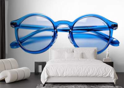 Blue Round Eyeglasses with Metal Arms Wall mural