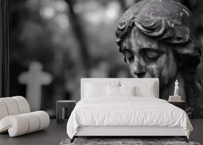 Cemetery - Grave yard - old graves - black and white photo - spooky - Halloween - scary Wall mural