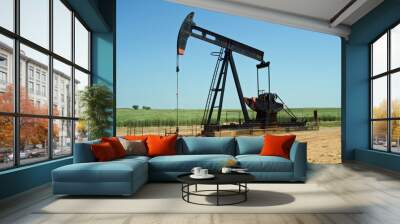 Oil Rig Pumper and Wheat Field Wall mural