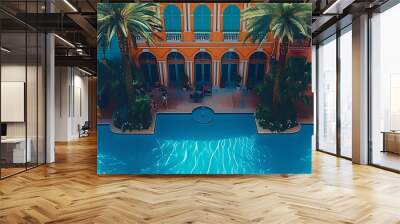 Colorful house - palm trees - coastal city - bright buildings  - tropical vibe - swimming pool  Wall mural