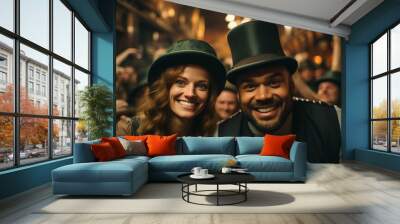 Couple celebrating Saint Patrick’;s Day - Party - Festival - Parade - Green outfits - March - Holiday - Vacation - Pub - Bar  Wall mural