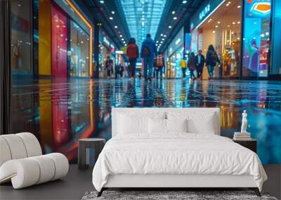 Low angle view - shopping mall. - bright colors - retail stores - holiday shopping Wall mural