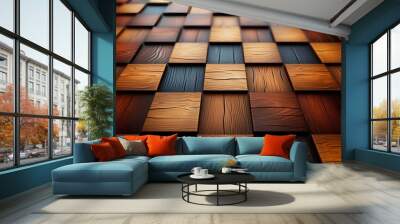 Oak hardwood floor 3-d style  - polished and shiny - low angle shot - abstract art  Wall mural