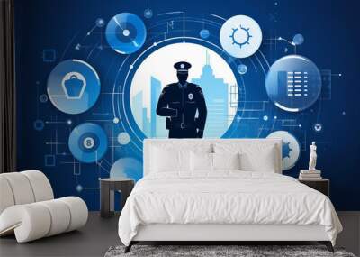 Abstract policing and technology concept.  Cyber crime, etc.  Wall mural