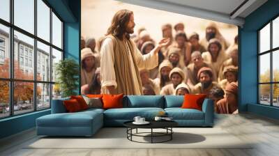 Jesus Christ preaching to the masses.  Wall mural