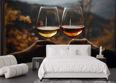 Wine glasses - mountain resort - vacation - getaway - escape - travel - trip - ski - fall - autumn - winter - Christmas   Wall mural