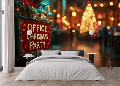 “OFFICE CHRISTMAS PARTY” sign - holiday party - hotel lobby - festive - office party -business - holidays  Wall mural