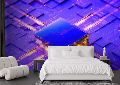 3D rendering of cyberpunk AI. Circuit board. Technology background. Central Computer Processors CPU and GPU concept. Motherboard digital chip. Tech science background. Wall mural