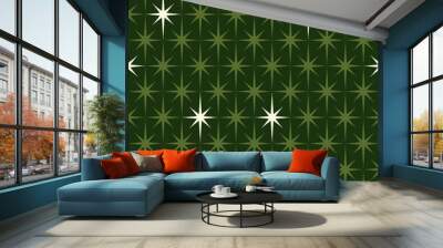 Dark and light green Mid-century 1950s modern starburst pattern. Wall mural