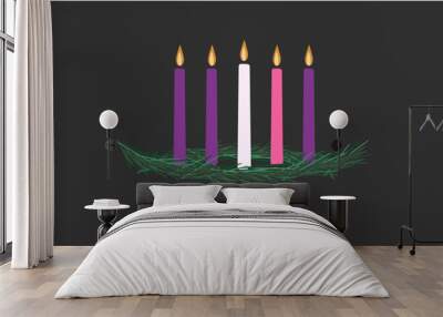 The four purple and pink candles of Advent plus the candle of Christ in the center with a wreath.
 Wall mural