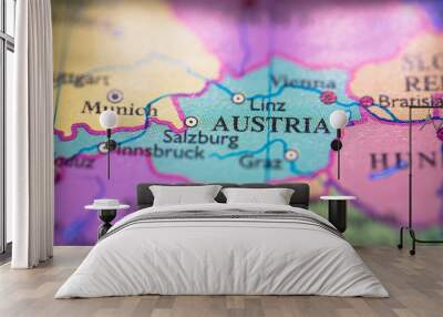 Geographical map location of country Austria in Europe continent on atlas Wall mural