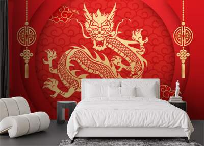 Traditional 3d chinese dragon illustration vector. 3d character dragon bright colors print for clothes, stationery. Banner chinese dragon 2024. New Year of the Dragon 2024. Wall mural