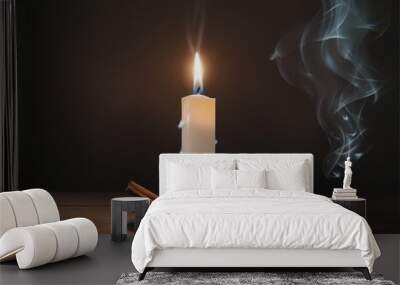 burning candle in a candlestick Wall mural