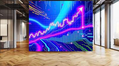 Futuristic stock market forex trading cryptocurreny investment chart in neon colors Wall mural