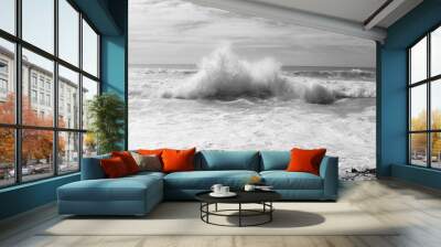 Crashing wave B&W Wall mural