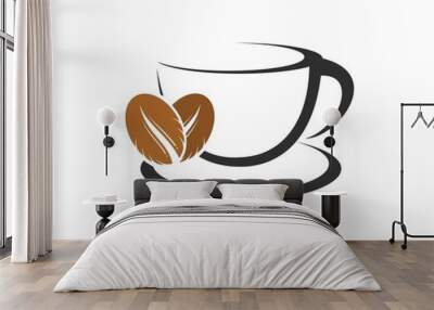 Abstract cup with two coffee beans Wall mural