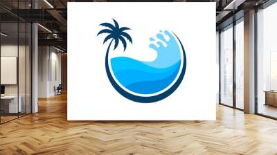 Circle palm tree with beach wave inside Wall mural