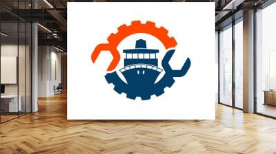 Gear with repair wrench and cruise ship inside Wall mural