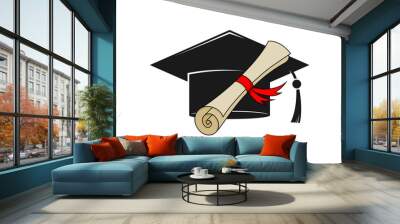 Graduation scroll with graduation hat logo Wall mural