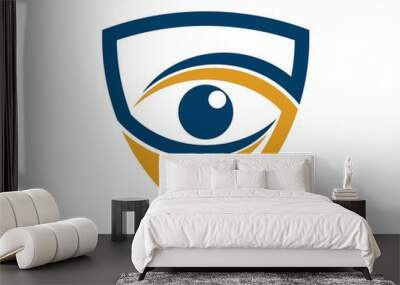 Shield with abstract swoosh and eye inside Wall mural