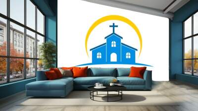 Simple and modern church with yellow swoosh Wall mural