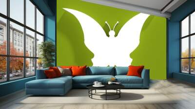 A butterfly or two face profile view. Optical illusion. Human head make silhouette of insect. 3D rendering Wall mural