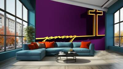 Christianity concept illustration. Cross and pray word. 3D rendering Wall mural