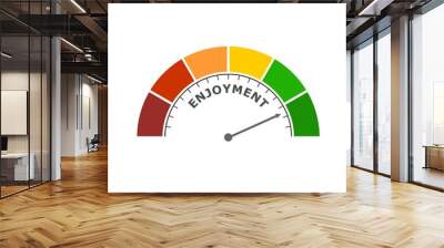 Color scale with arrow from red to green. The measuring device icon. Enjoyment level indicator. Colorful infographic gauge element Wall mural