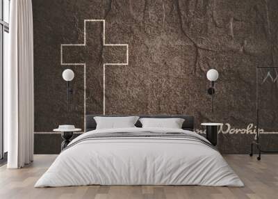 Cross and come and worship text in thin lines style Wall mural