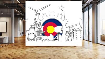 Energy and power industrial concept. Gear with flag of the Colorado. Energy generation and heavy industry. 3D rendering. Thin line style Wall mural