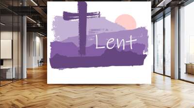 Grunge style christian cross for Ash Wednesday web banner or social graphic. The first day of Lent is a holy day of prayer and fasting. Brush paint backdrop Wall mural