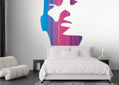 Human head silhouette. Face front view. Elegant silhouette of part of human face textured by horizontal lines. Wall mural